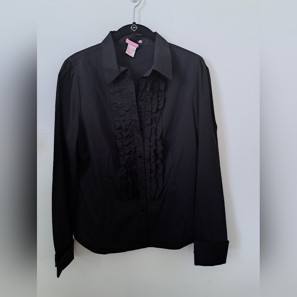 Black ruffle front shirt